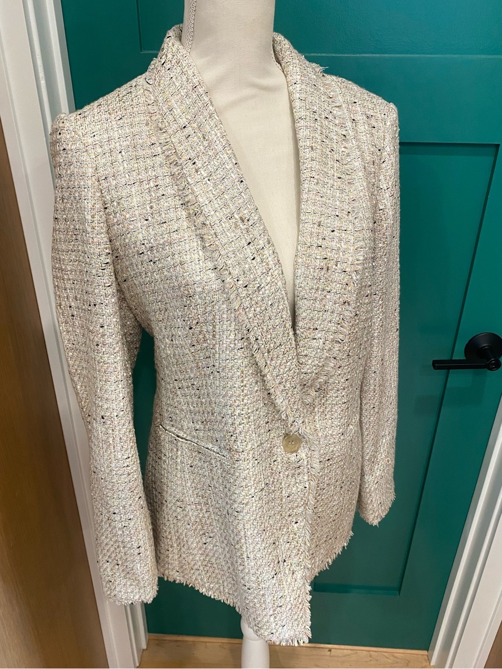 Ann Taylor Cream Tweed Blazer with subtle accent Flecks